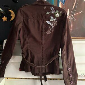 Esprit EDC Brown Jacket with Green Embrooidered Accents Small